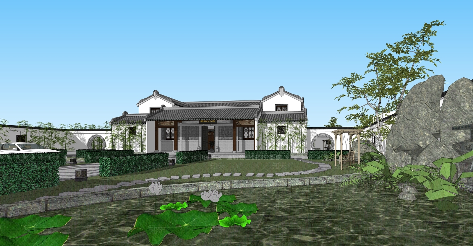 新中式岭南文化馆SU模型下载【ID:1159187478】