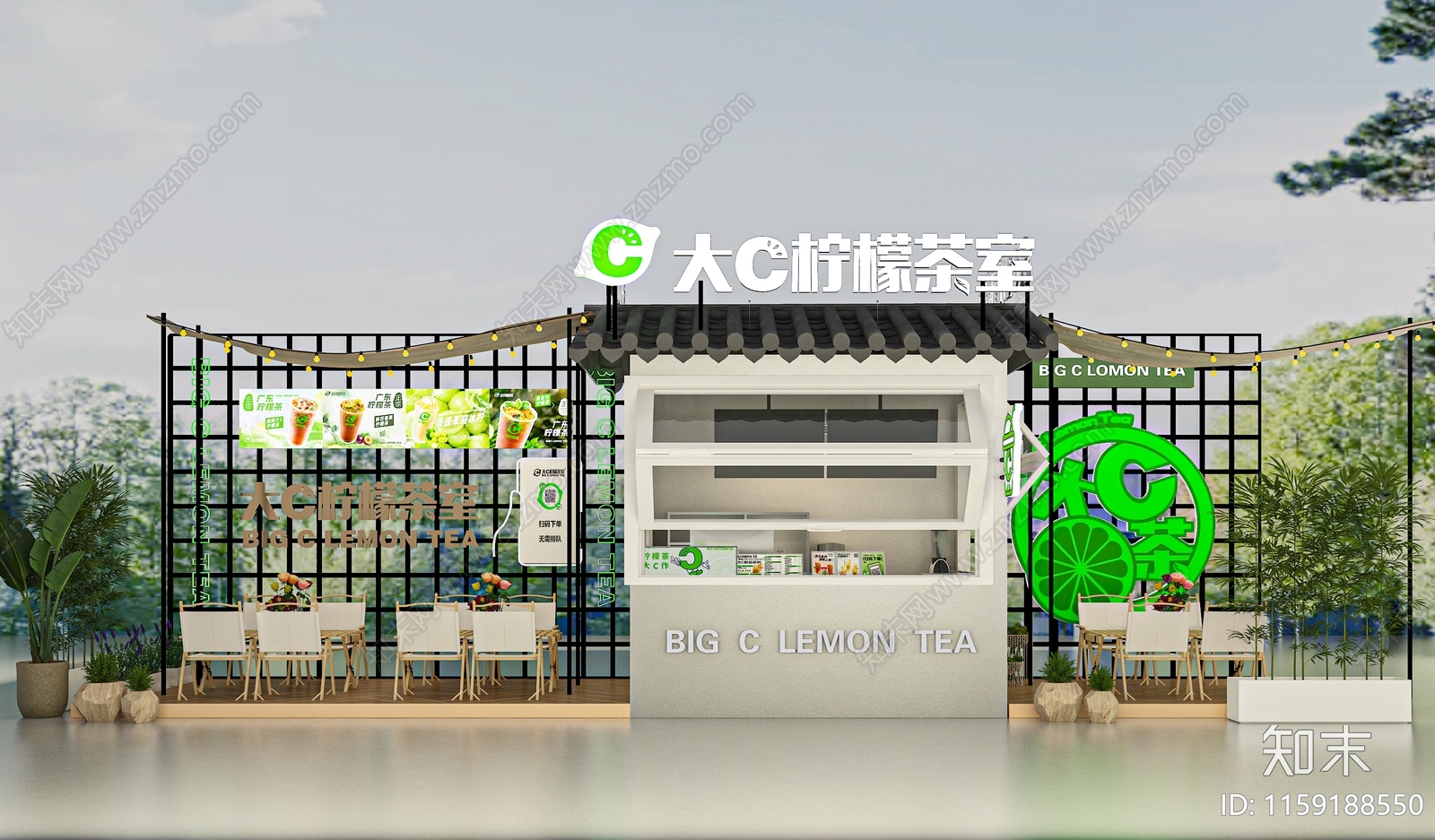 中式简约露营风奶茶店3D模型下载【ID:1159188550】