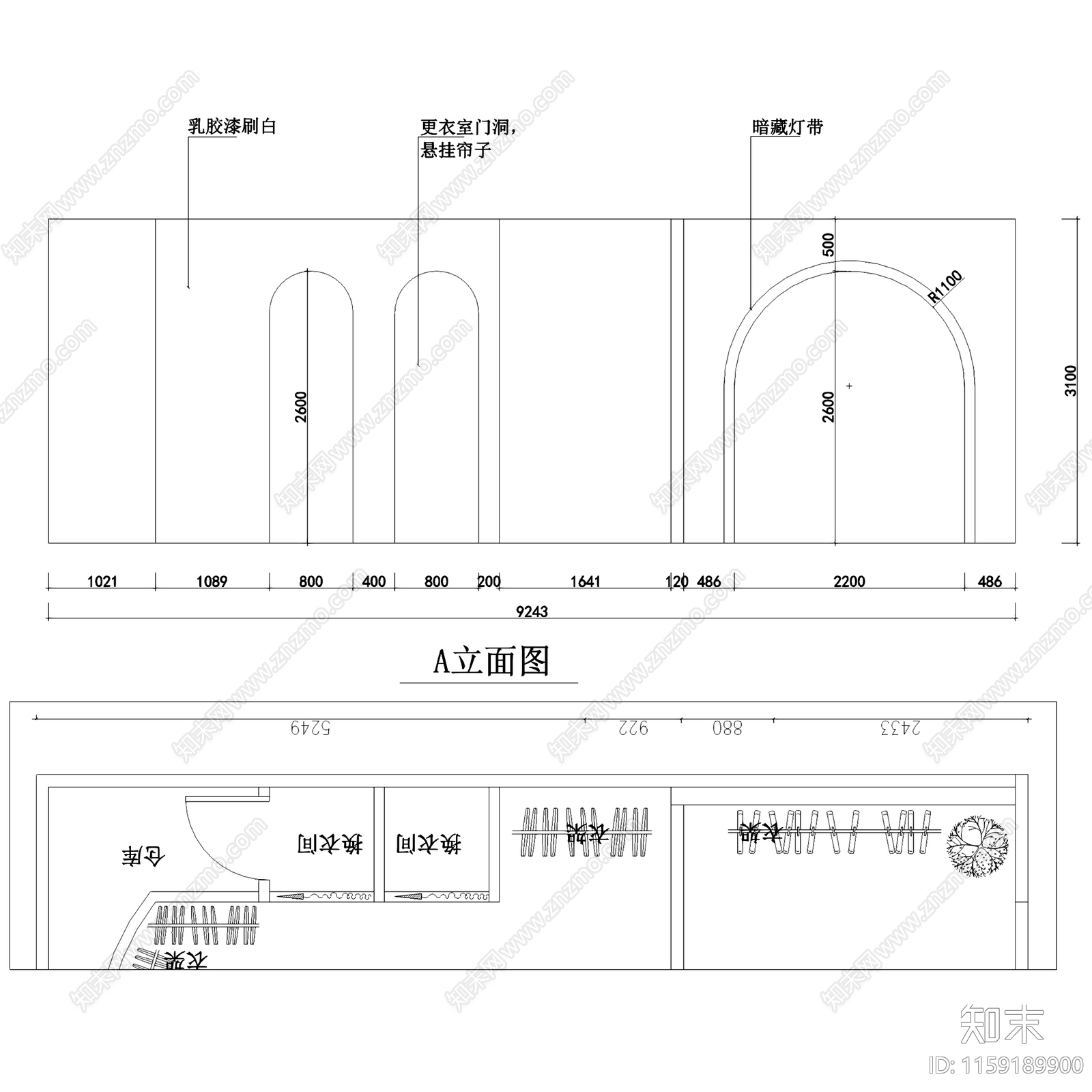 现代59㎡幸会服装店室内工装CAcad施工图下载【ID:1159189900】