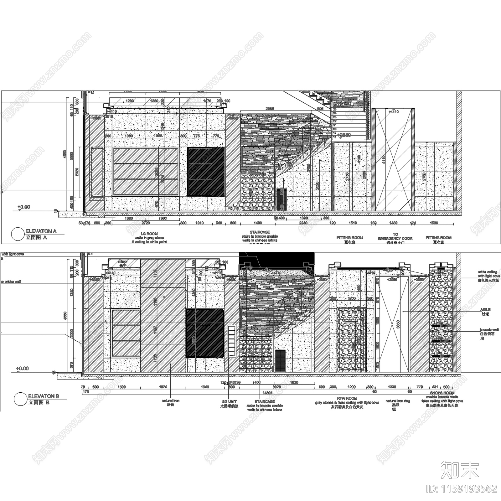 现代成都太古里纪梵希法国品牌二层服装店室内工装cad施工图下载【ID:1159193562】