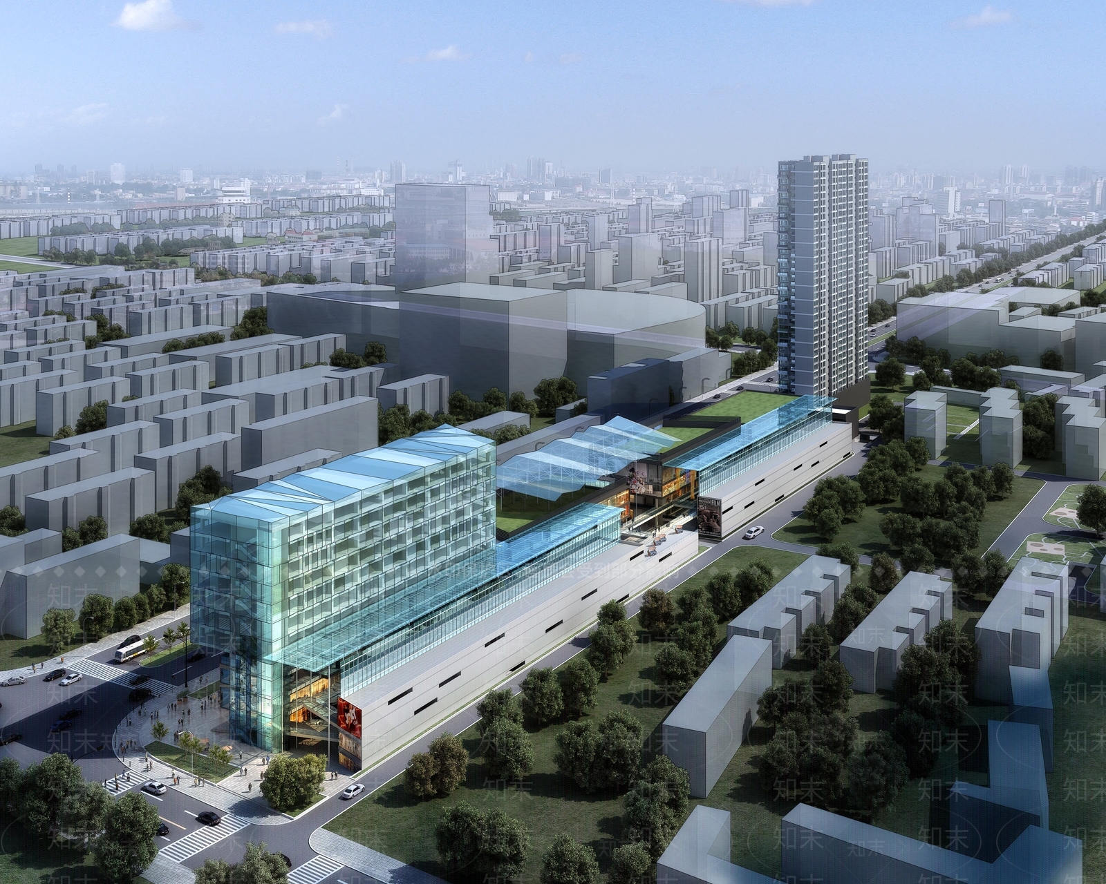 现代商业综合体建筑外观3D模型下载【ID:1159196543】