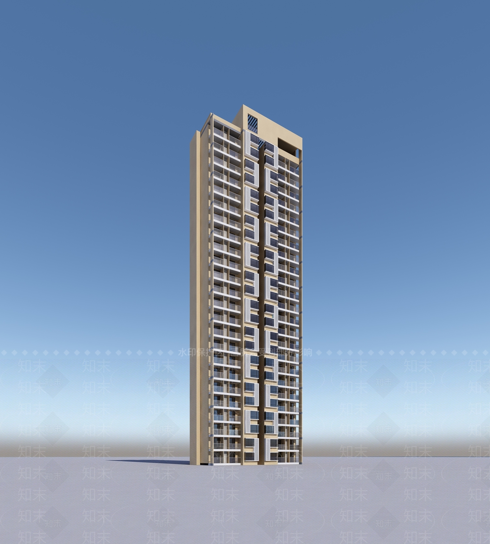 现代高层住宅楼建筑外观3D模型下载【ID:1159196952】