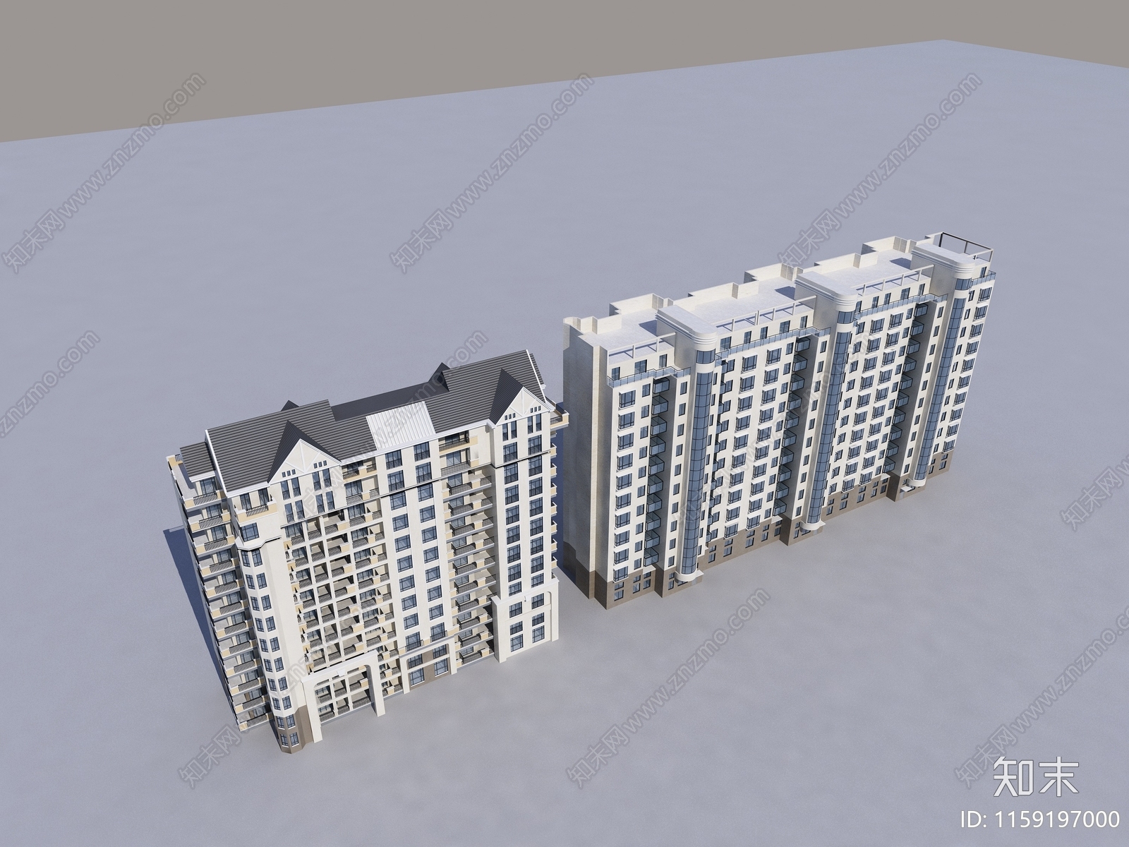 现代高层住宅楼建筑外观3D模型下载【ID:1159197000】