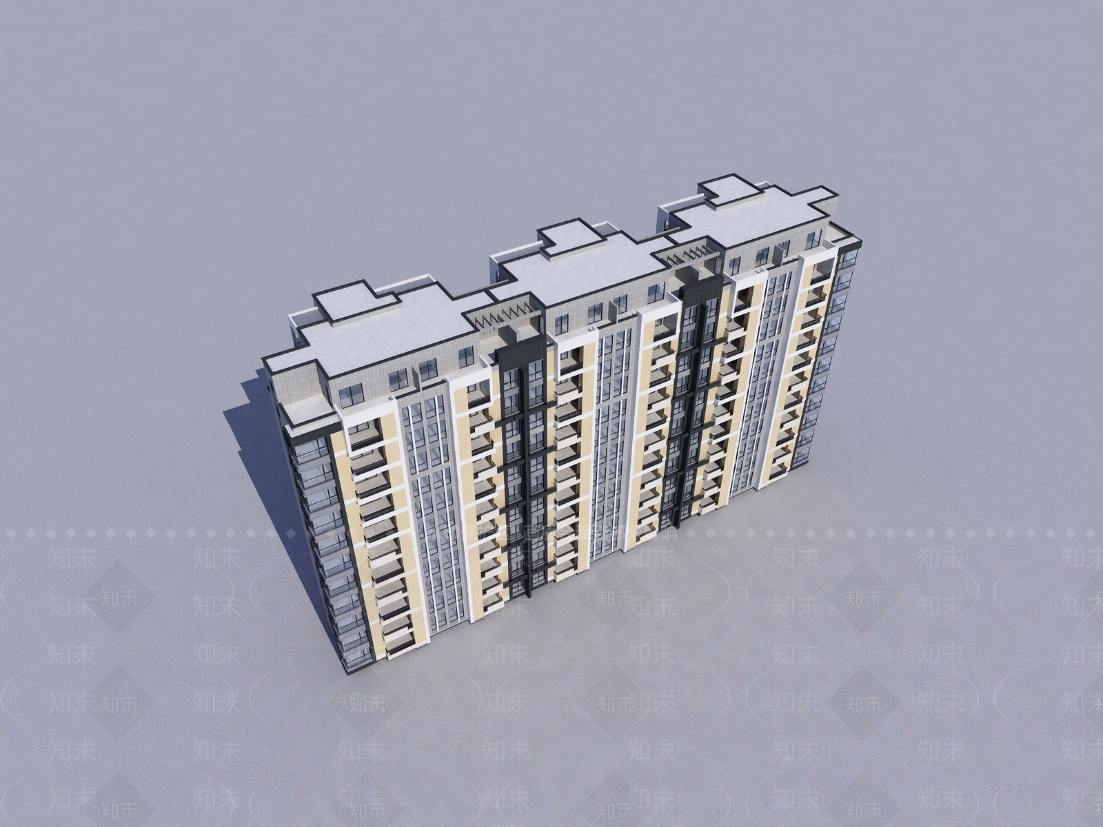 现代高层住宅楼建筑外观3D模型下载【ID:1159197067】