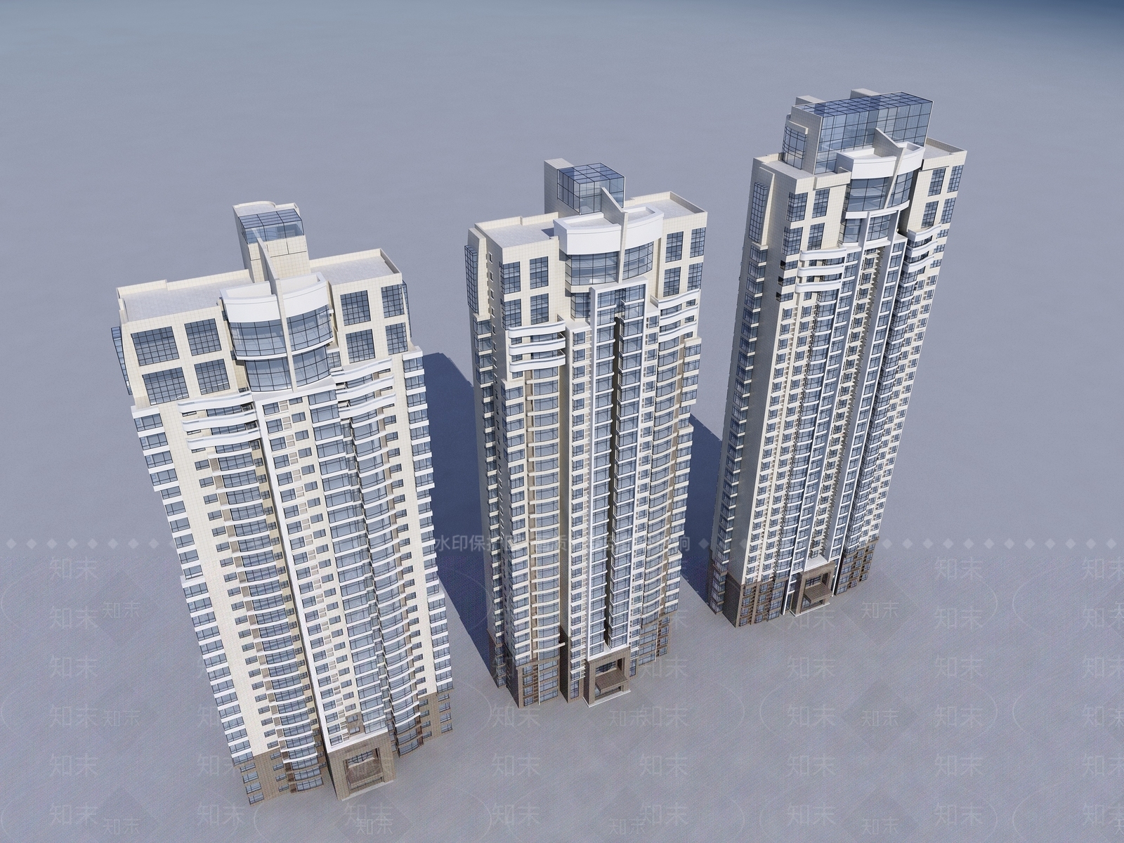 现代高层住宅楼建筑外观3D模型下载【ID:1159197666】