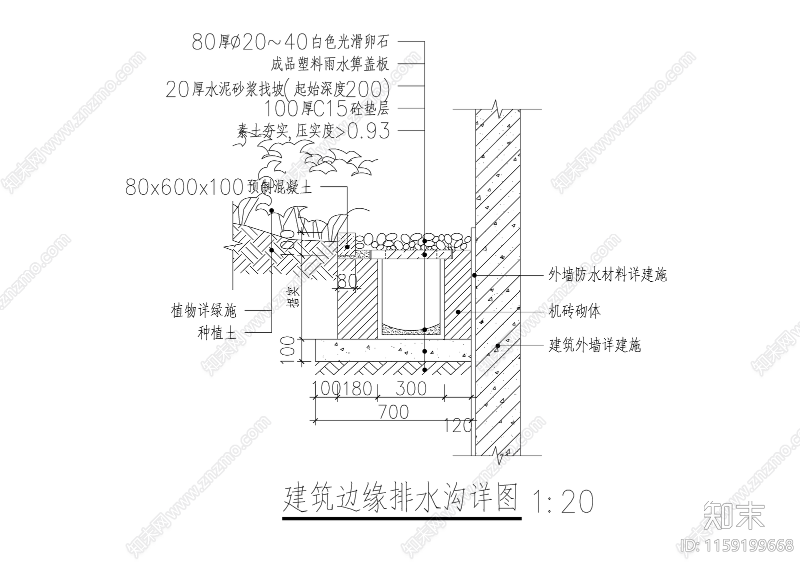 建筑边缘排水沟详图cad施工图下载【ID:1159199668】