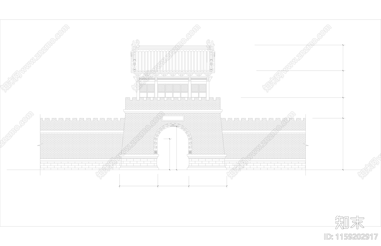 旅游区仿古山门立面方案施工图下载【ID:1159202917】