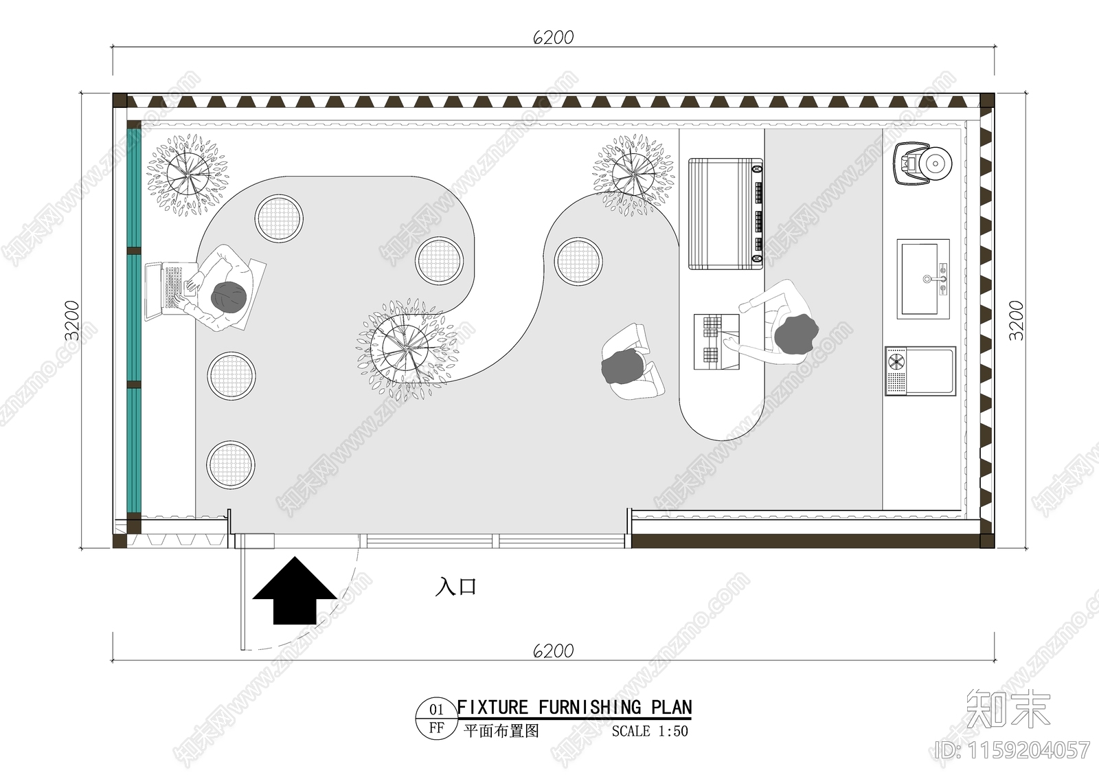 街区集装箱咖啡厅平面布置图施工图下载【ID:1159204057】