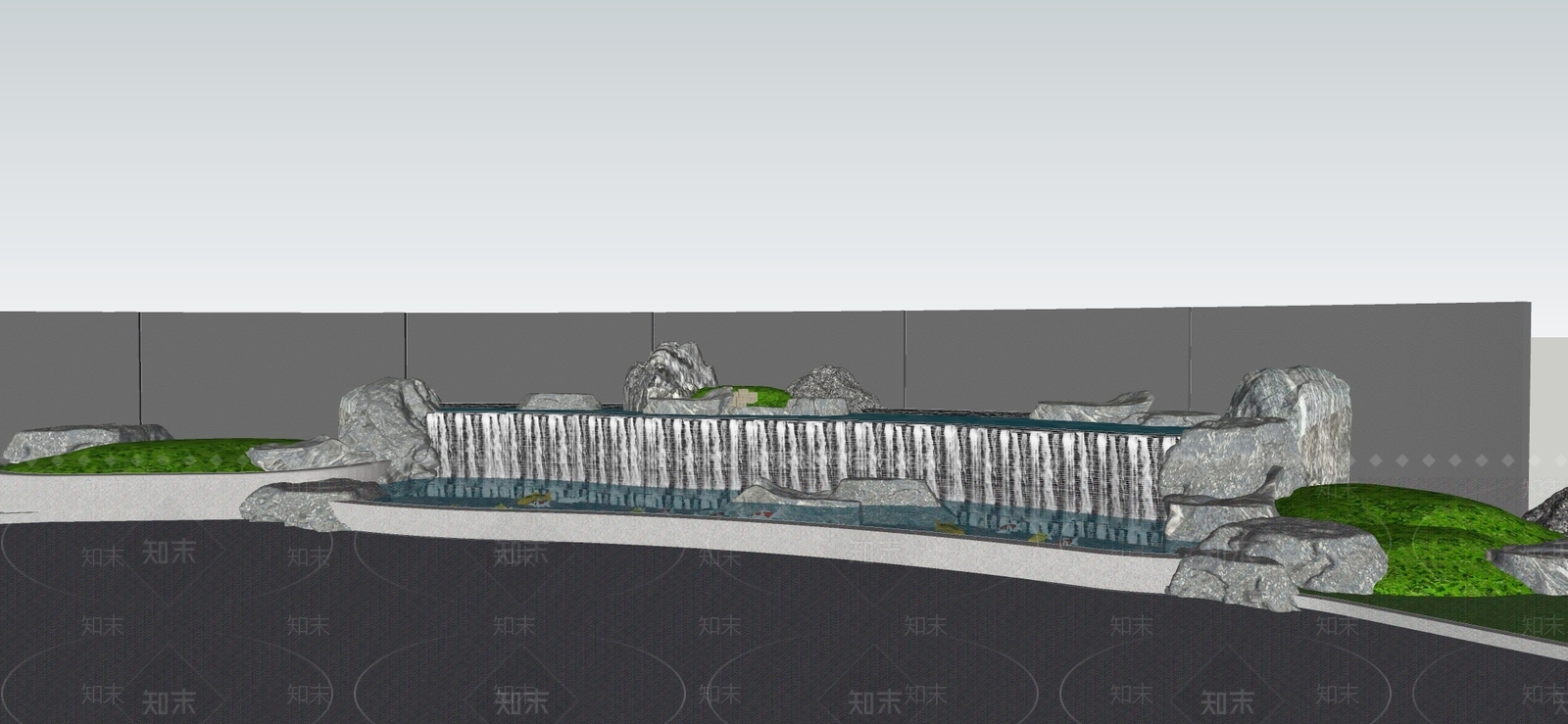现代跌水水景SU模型下载【ID:1159224052】