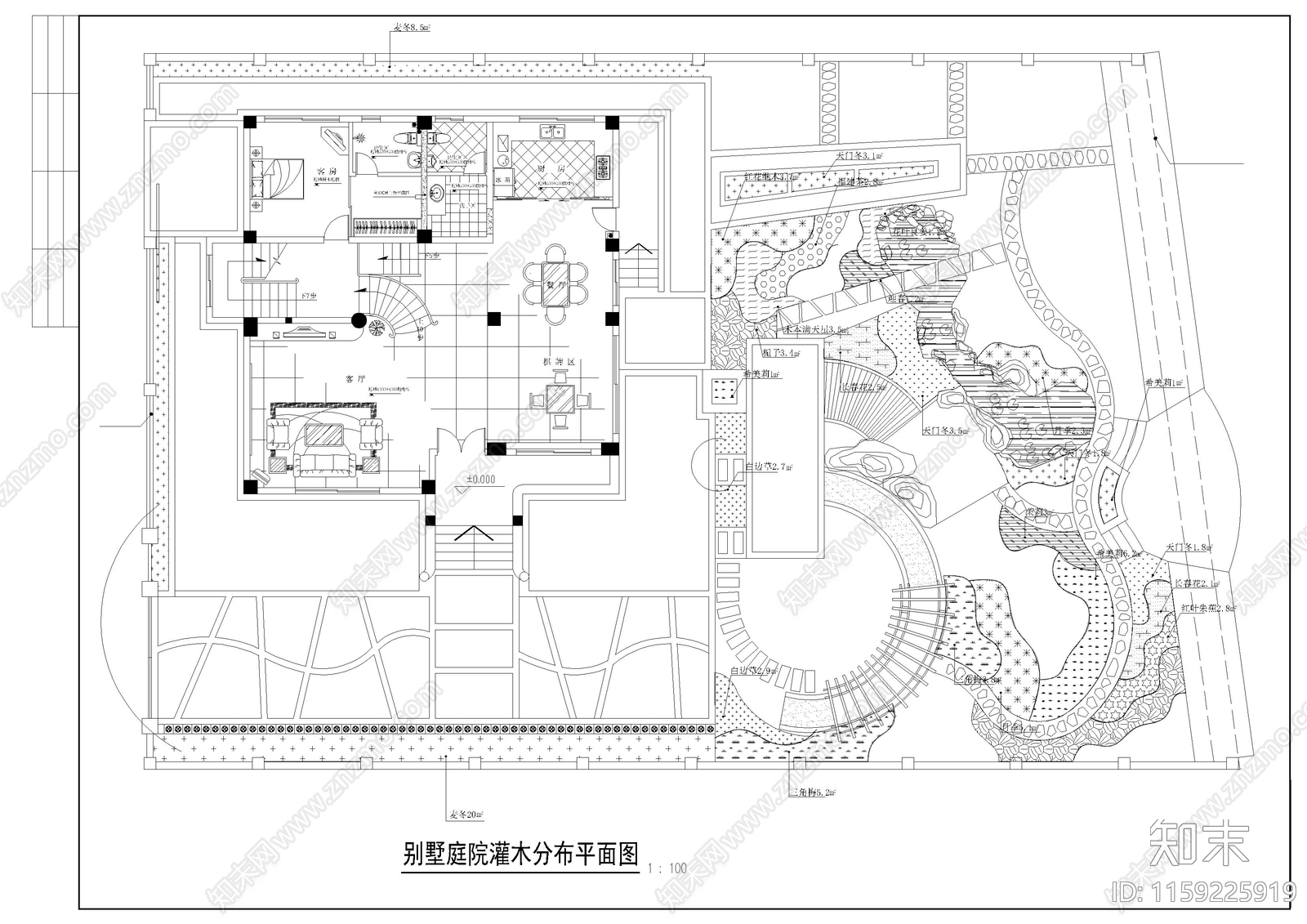 别墅庭院景观cad施工图下载【ID:1159225919】