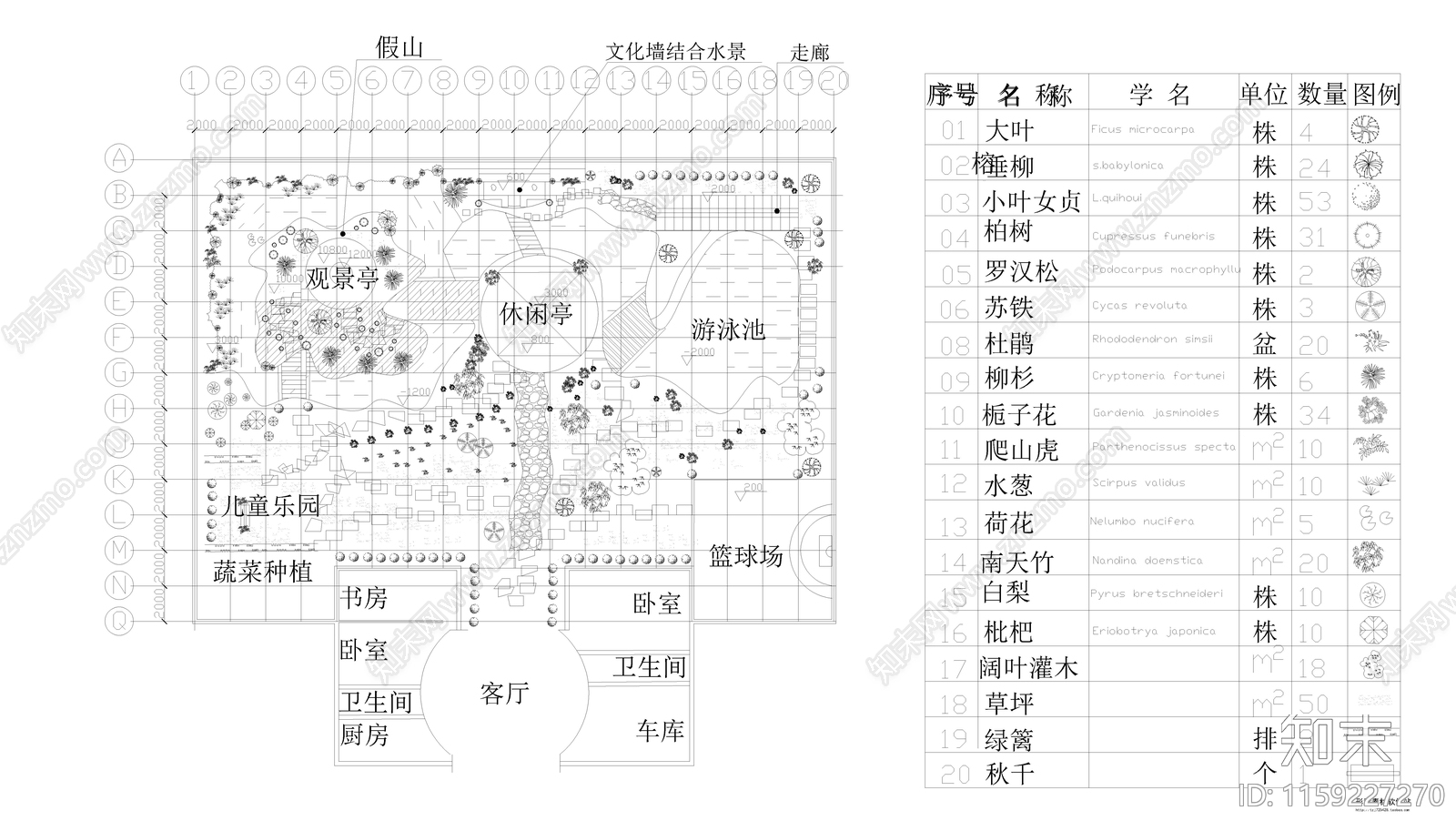 私家花园景观平面cad施工图下载【ID:1159227270】