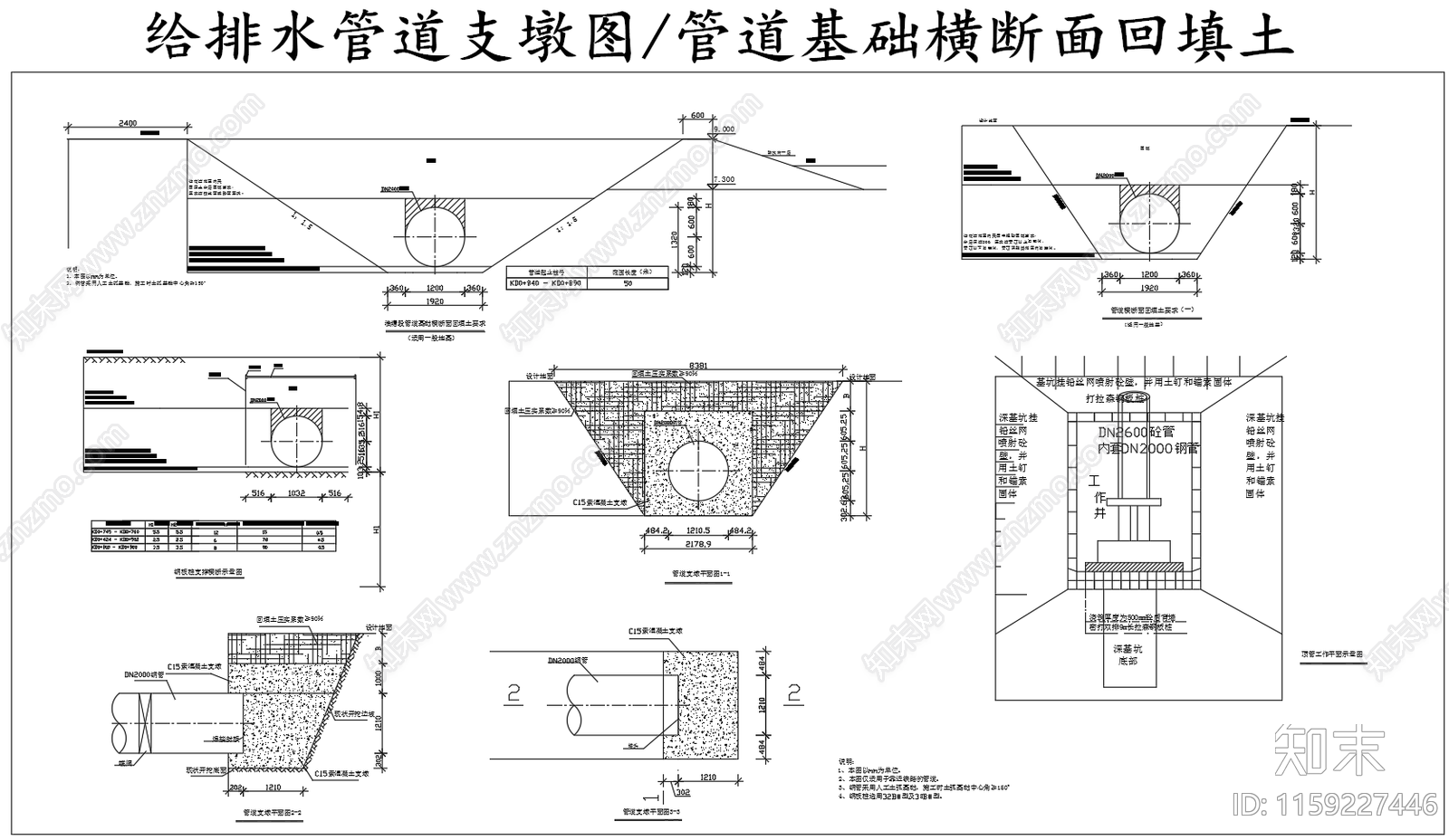 给排水管道支墩图回填土断面图施工图下载【ID:1159227446】