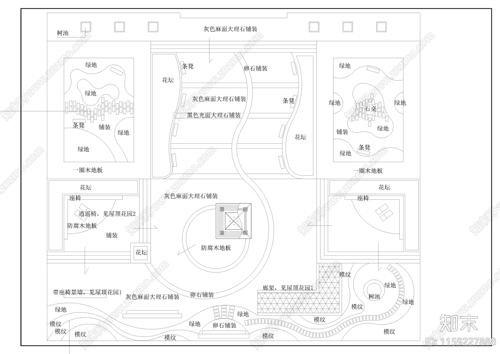 屋顶花园景观cad施工图下载【ID:1159227888】