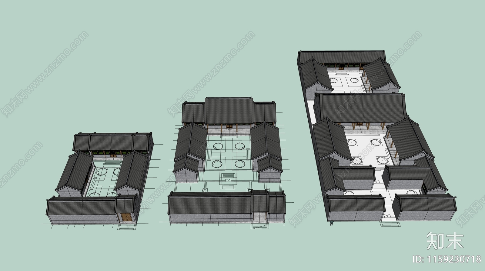 新中式四合院SU模型下载【ID:1159230718】