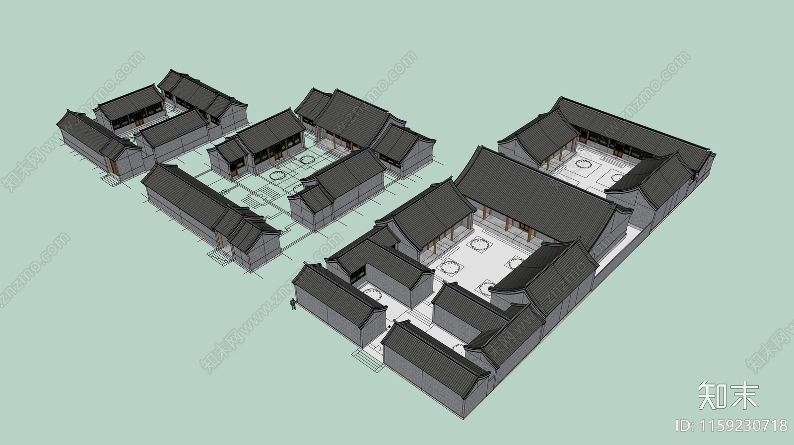新中式四合院SU模型下载【ID:1159230718】