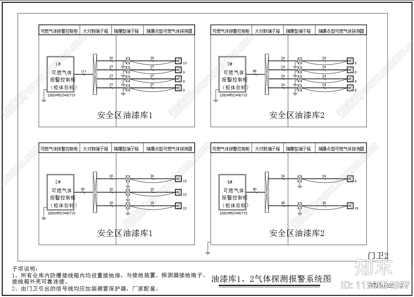 可燃易爆仓库气体探测报警系统平面图施工图下载【ID:1159234997】