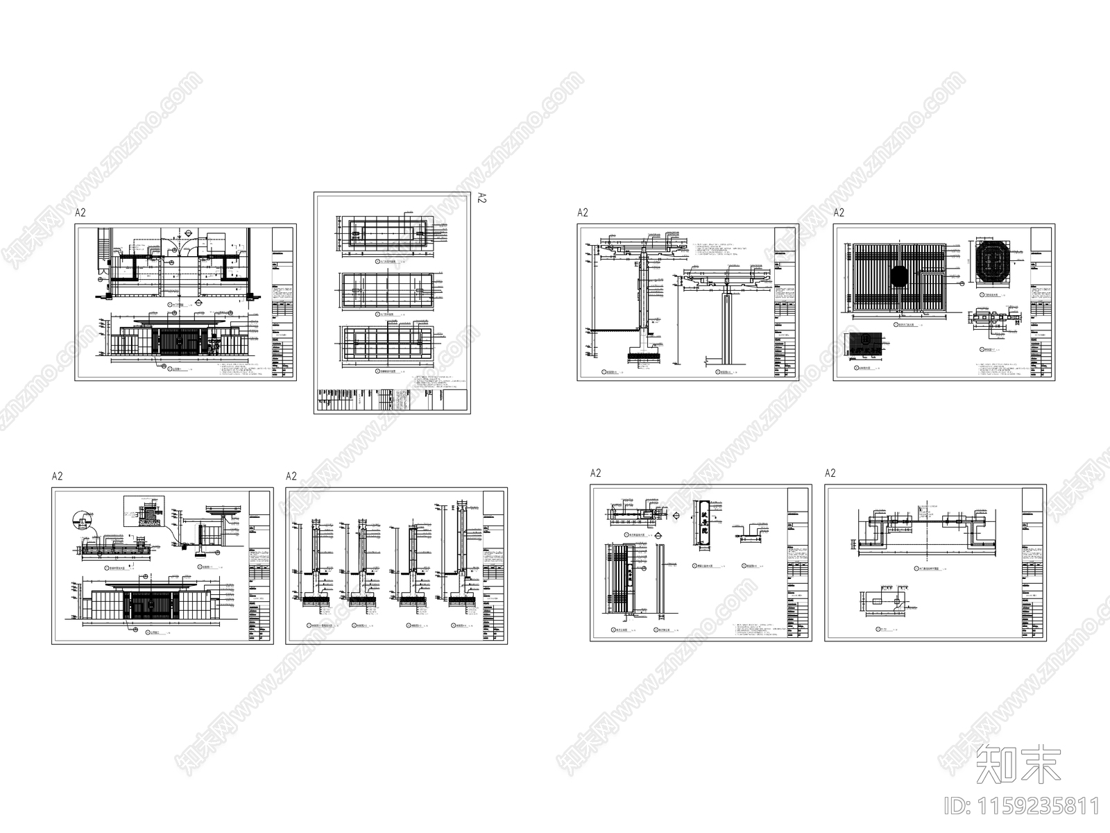 居住区入口大门详图cad施工图下载【ID:1159235811】