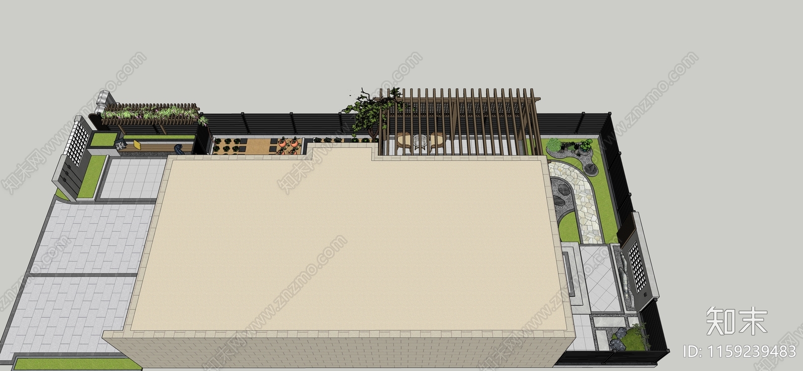 现代庭院花园SU模型下载【ID:1159239483】