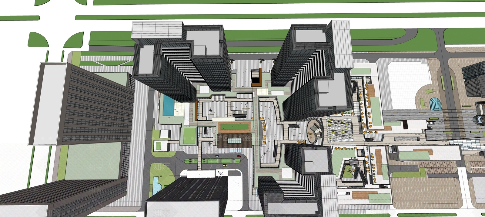现代商场建筑SU模型下载【ID:1159240857】