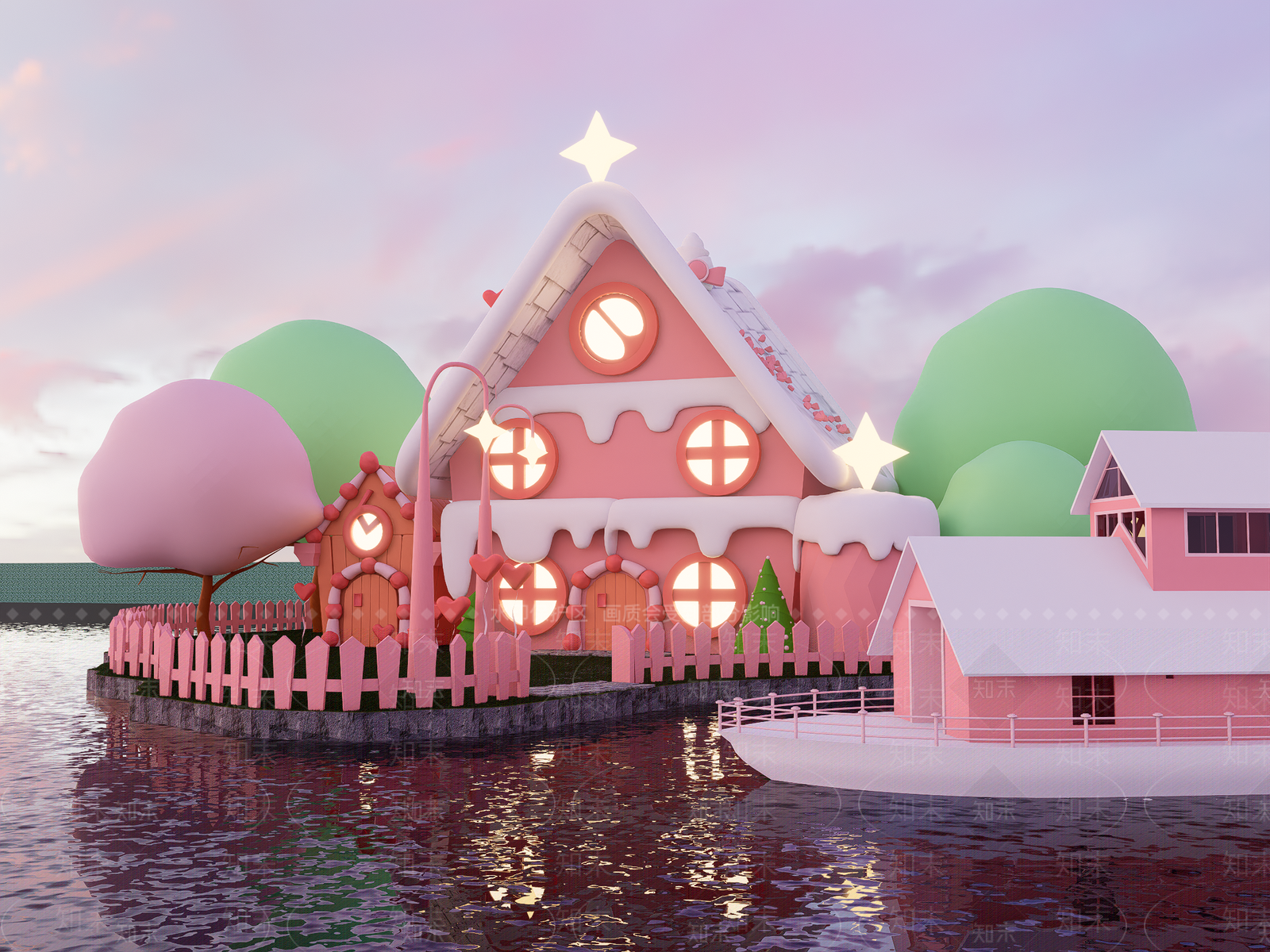 现代爱心岛卡通建筑3D模型下载【ID:1159271512】