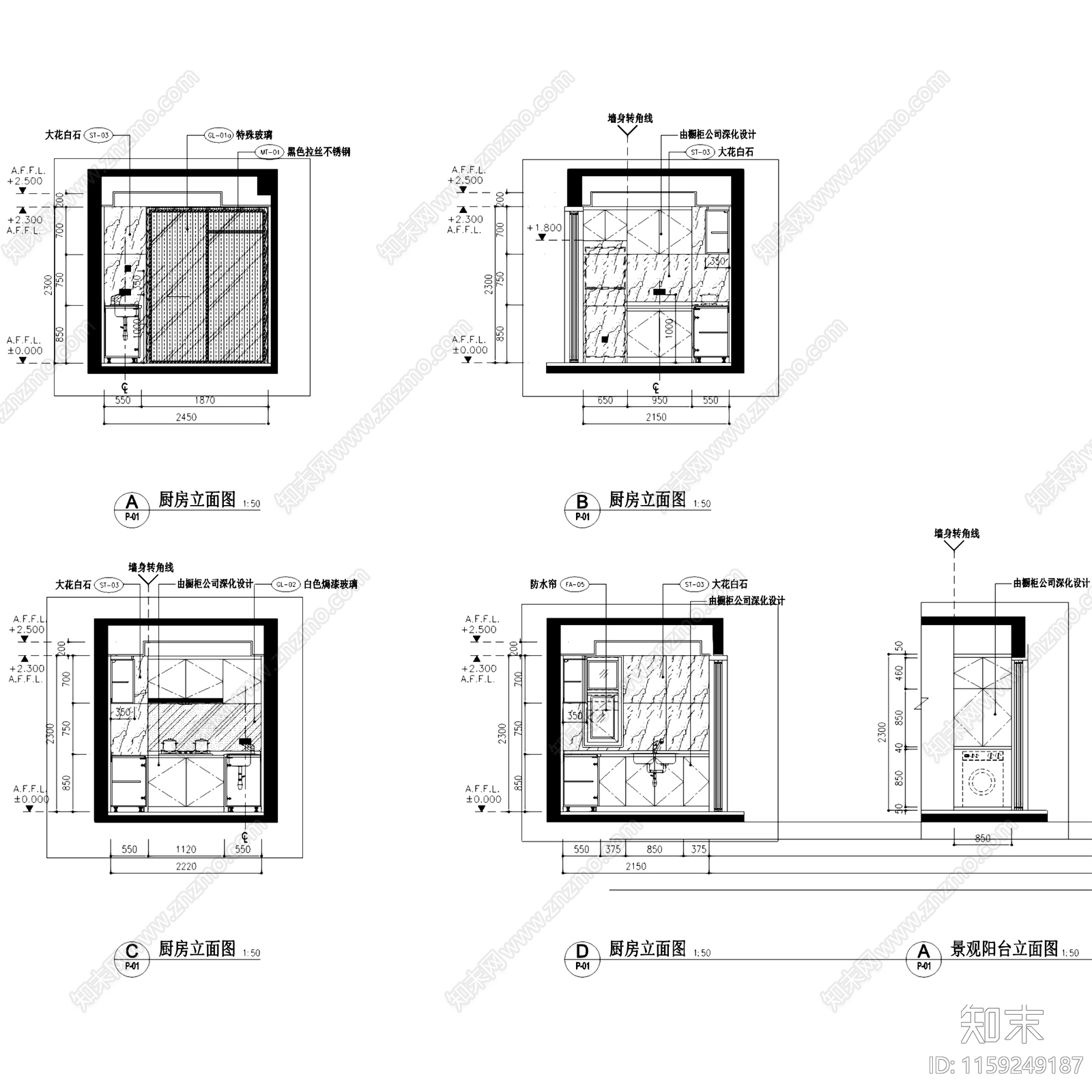 现代中山雅居乐富华西平层三室两厅室内家装cad施工图下载【ID:1159249187】