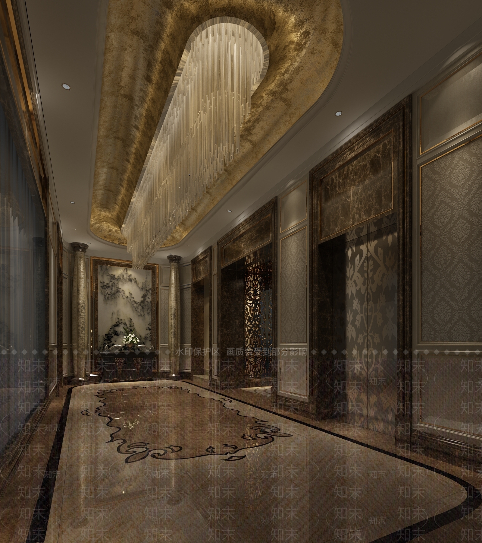 欧式古典酒店电梯间3D模型下载【ID:1159249502】