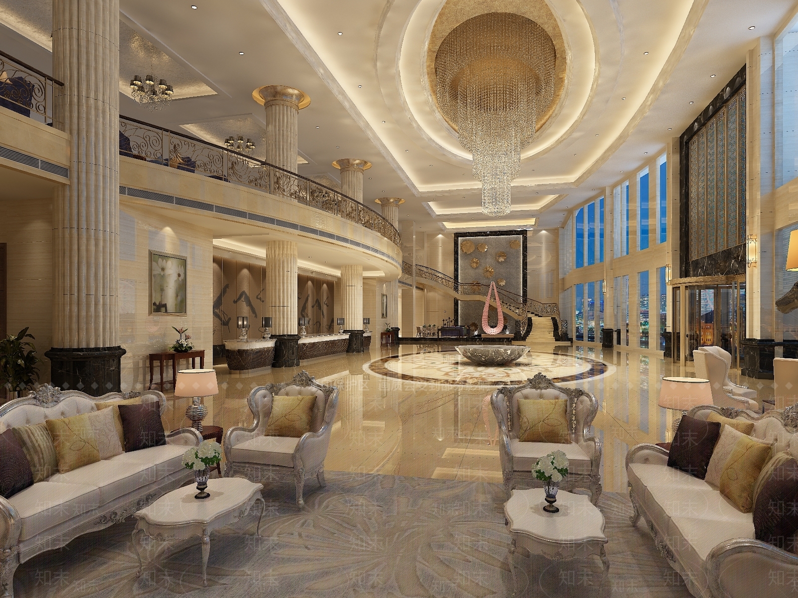 简欧五星级酒店大厅3D模型下载【ID:1159249740】