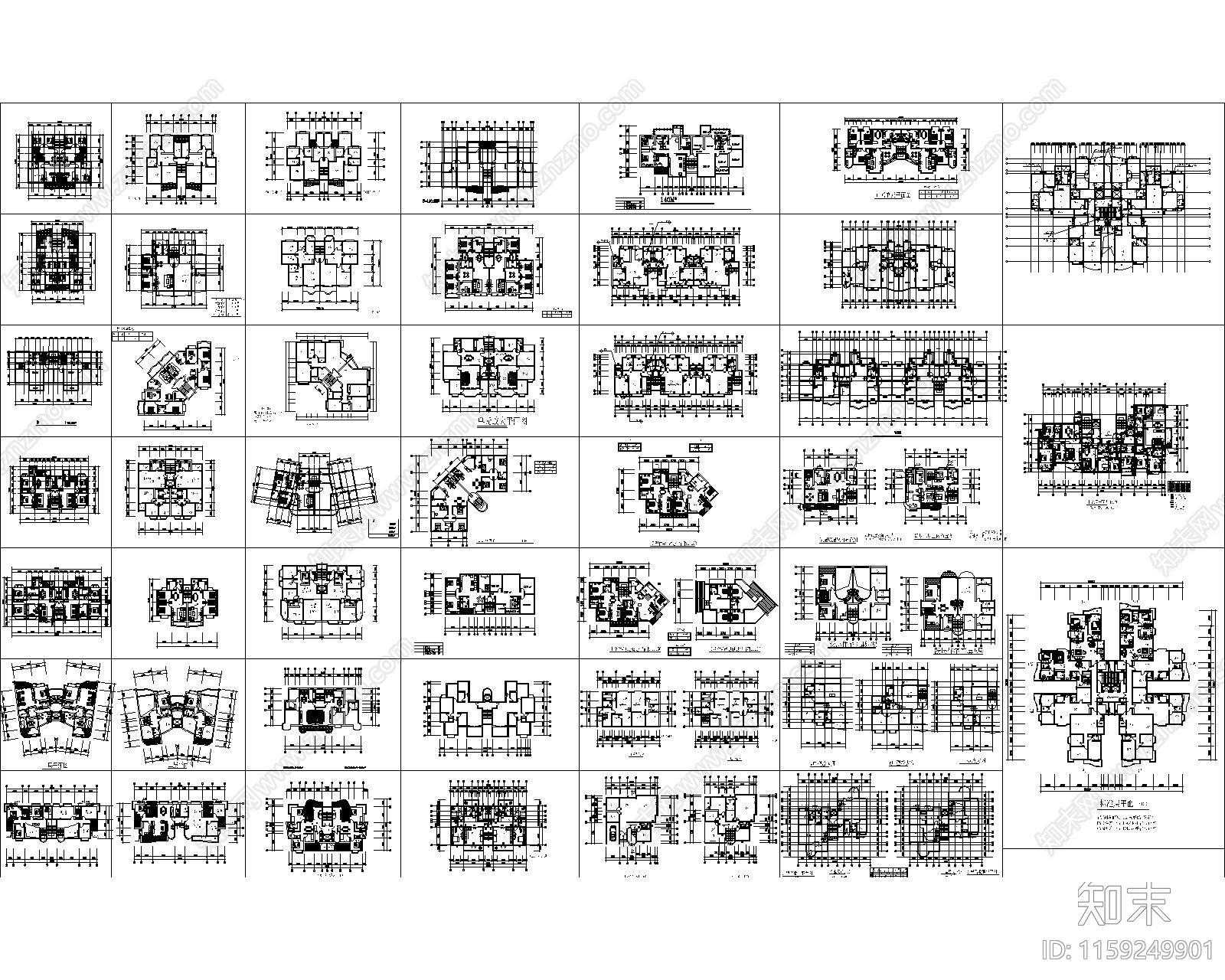 近百套商品房户型平面布置图cad施工图下载【ID:1159249901】