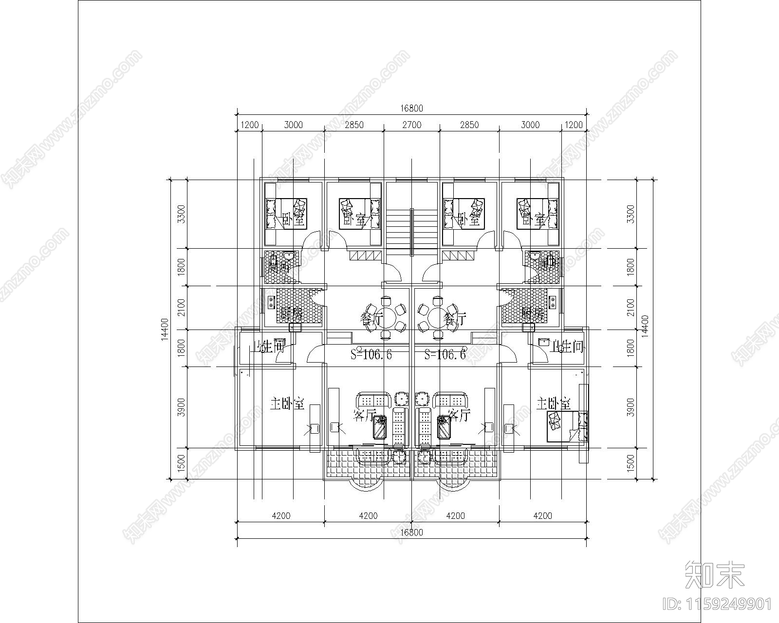 近百套商品房户型平面布置图cad施工图下载【ID:1159249901】