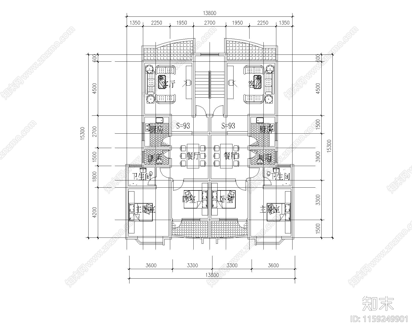 近百套商品房户型平面布置图cad施工图下载【ID:1159249901】