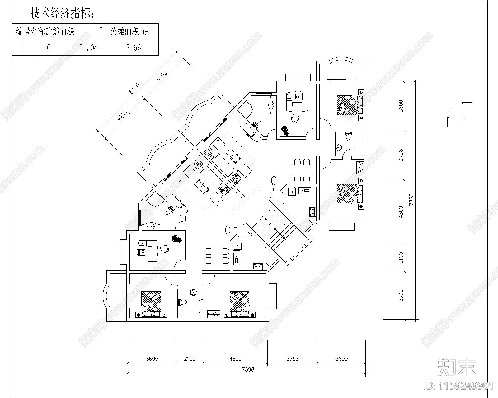 近百套商品房户型平面布置图cad施工图下载【ID:1159249901】