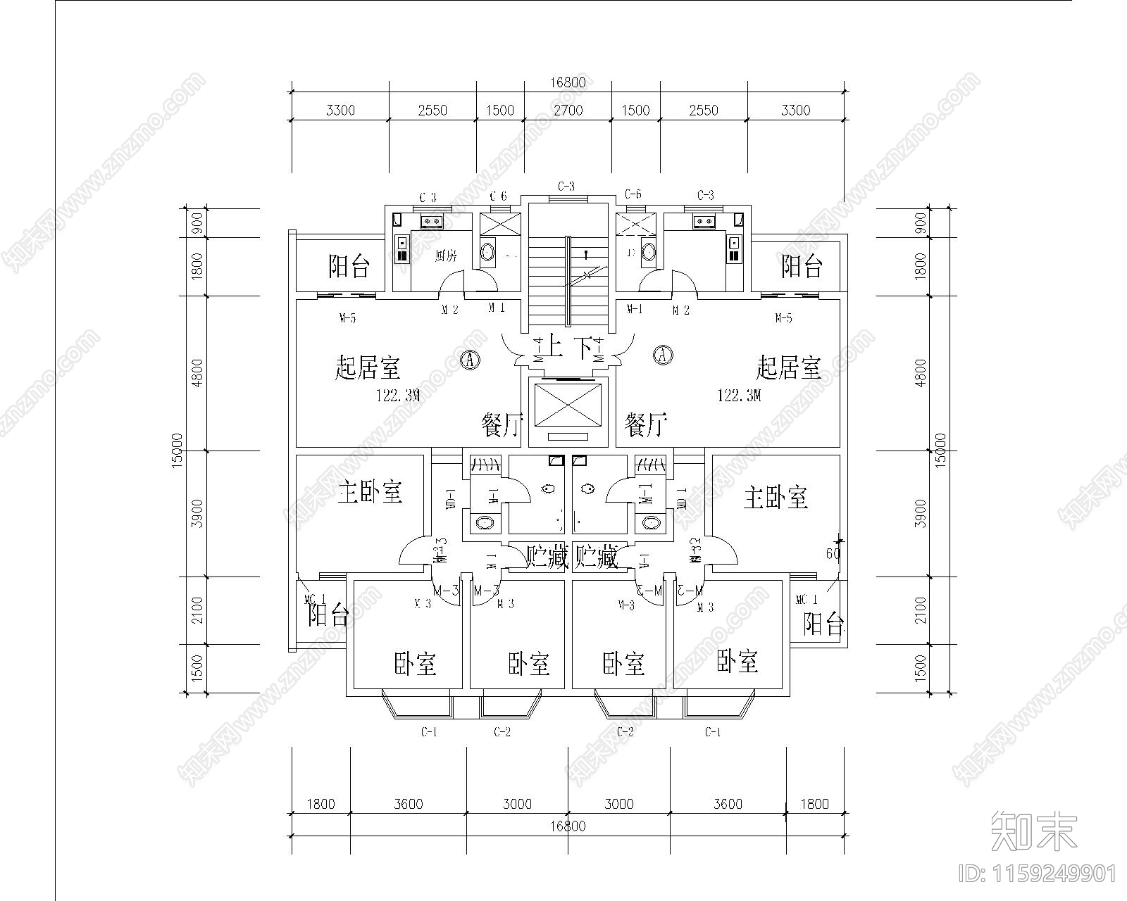 近百套商品房户型平面布置图cad施工图下载【ID:1159249901】