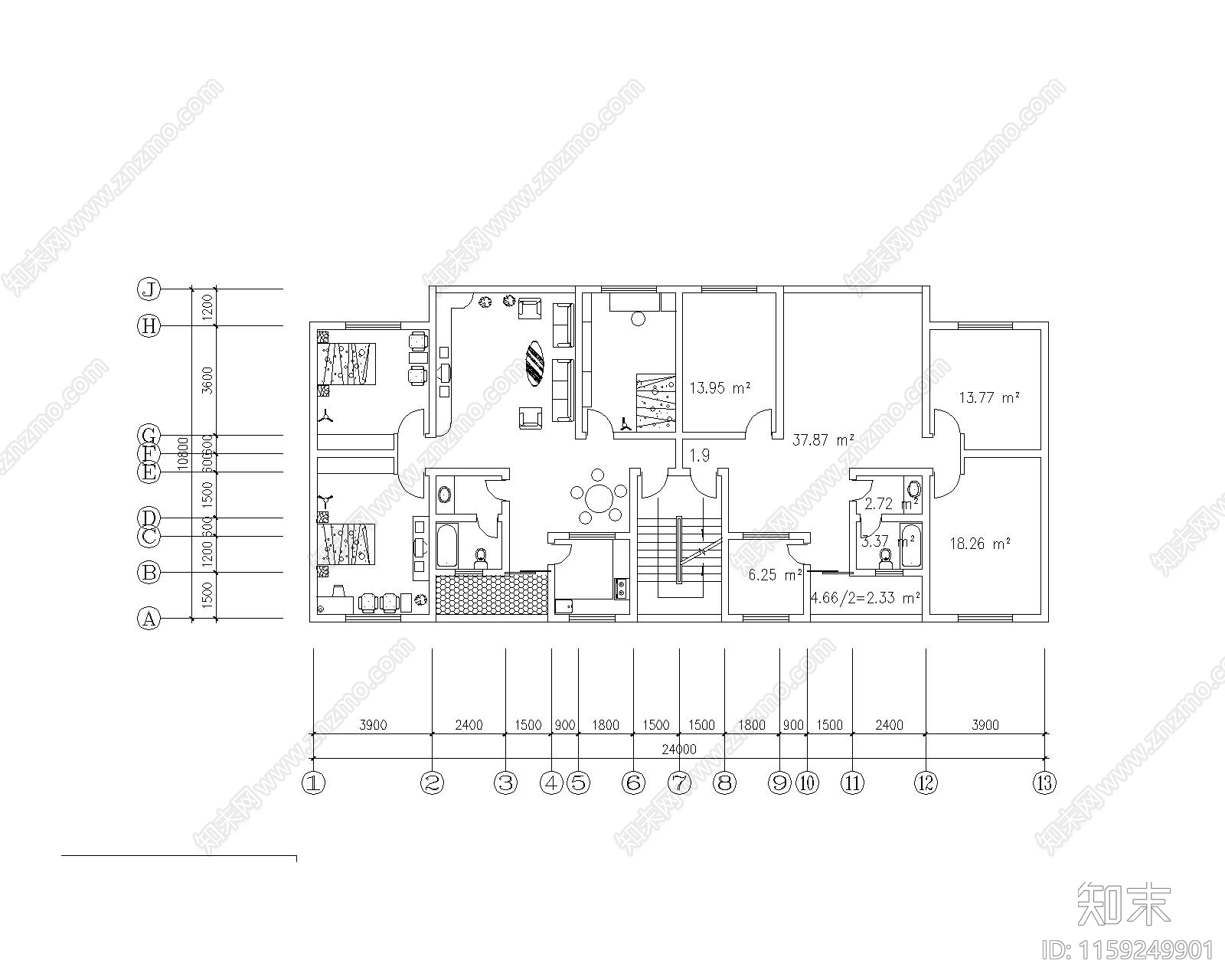 近百套商品房户型平面布置图cad施工图下载【ID:1159249901】