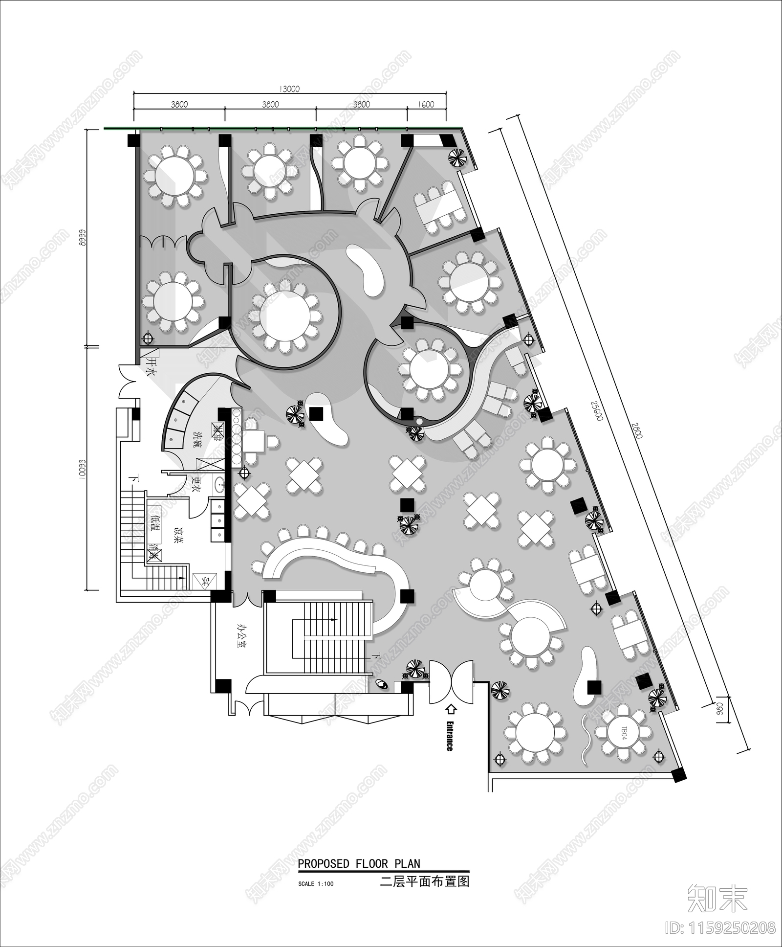 800㎡两层设计感主题餐厅平面布置图施工图下载【ID:1159250208】