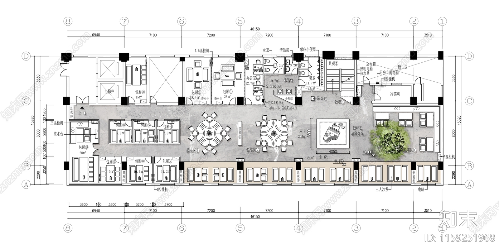 600㎡现代音乐咖啡馆平面布置图施工图下载【ID:1159251968】