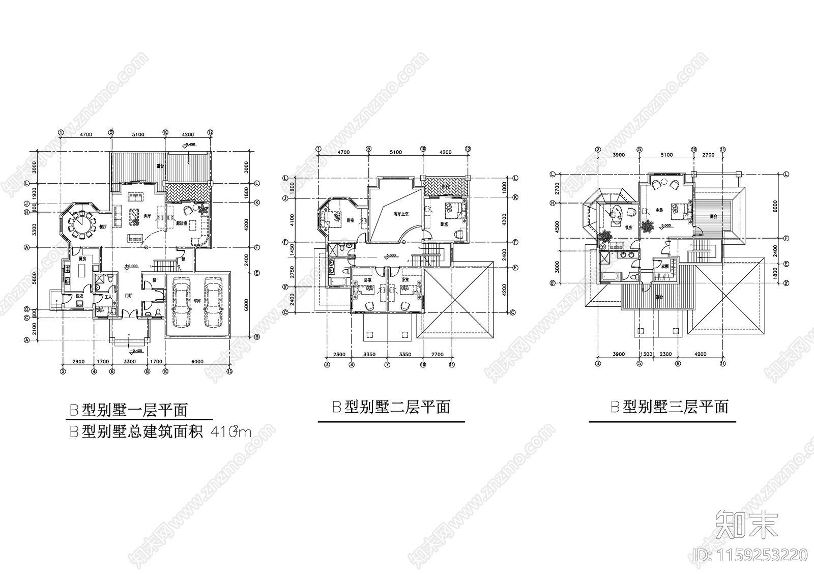 410平米小型别墅全套建筑设cad施工图下载【ID:1159253220】