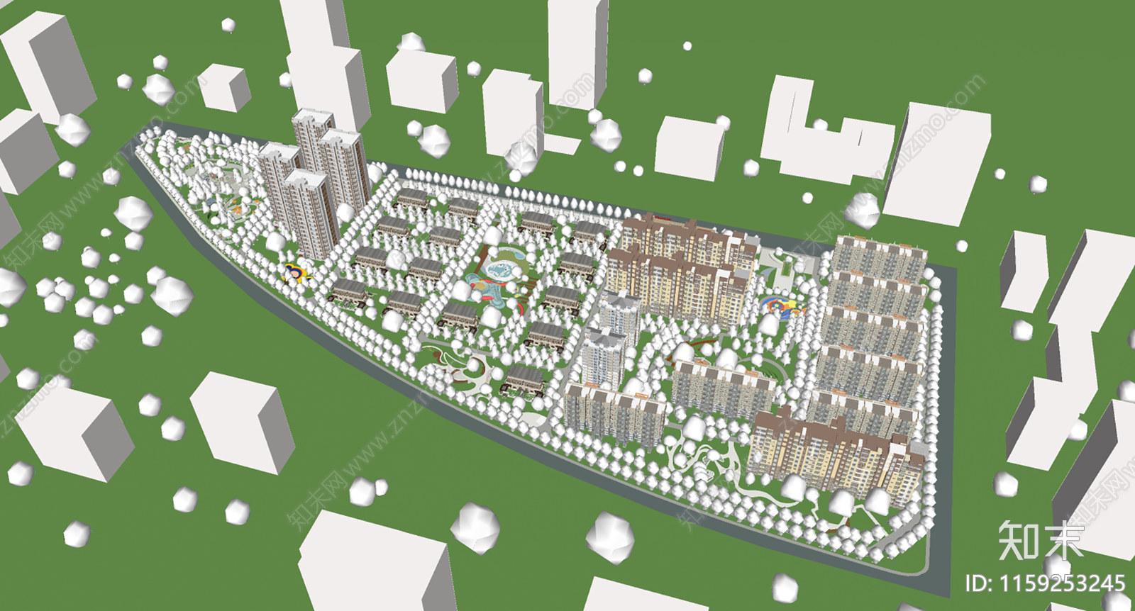 现代居住区景观SU模型下载【ID:1159253245】