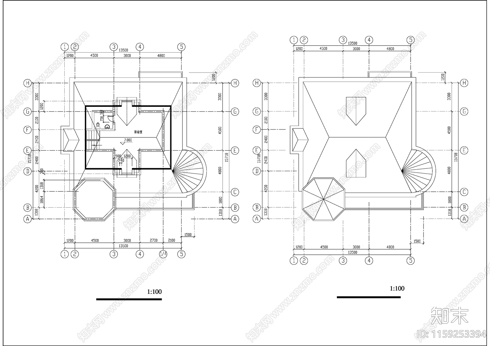 三层实用别墅详细建筑设cad施工图下载【ID:1159253394】