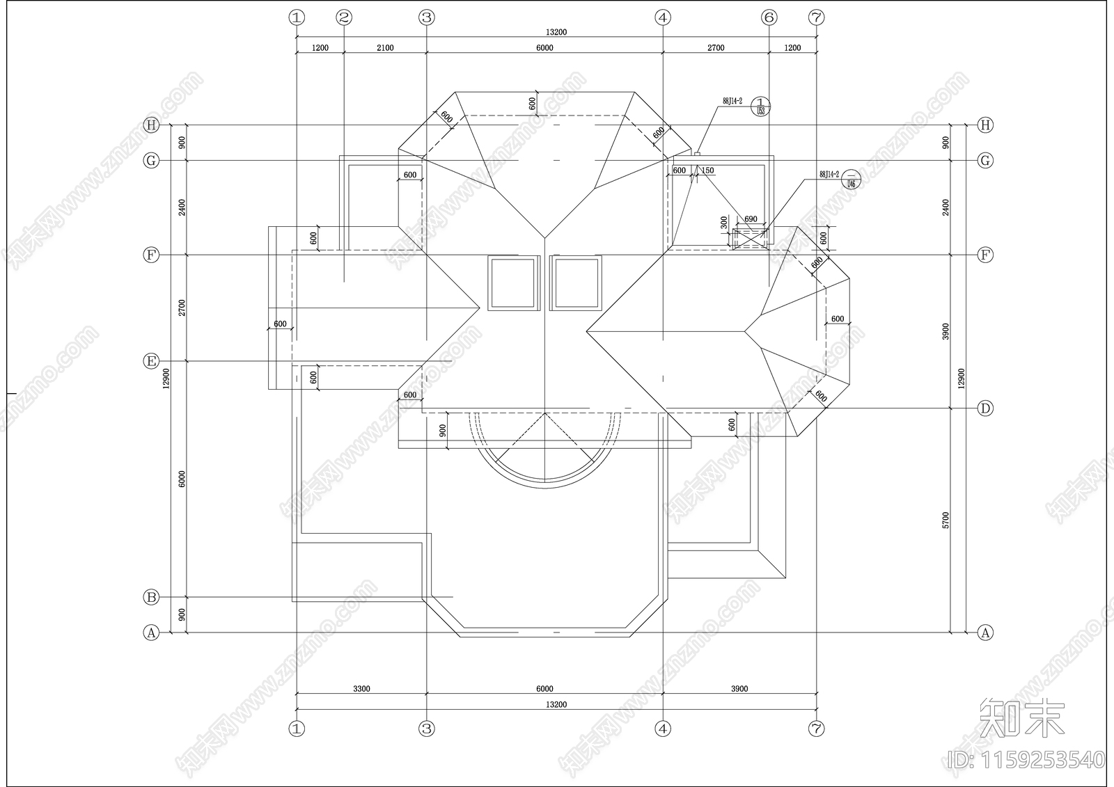 庄园别墅全套建筑设cad施工图下载【ID:1159253540】