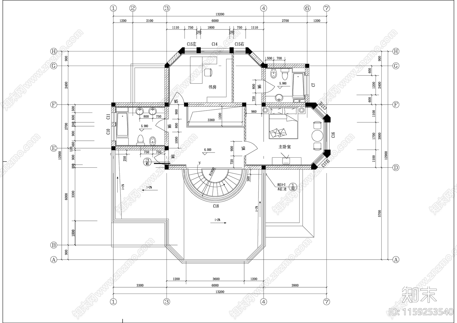 庄园别墅全套建筑设cad施工图下载【ID:1159253540】