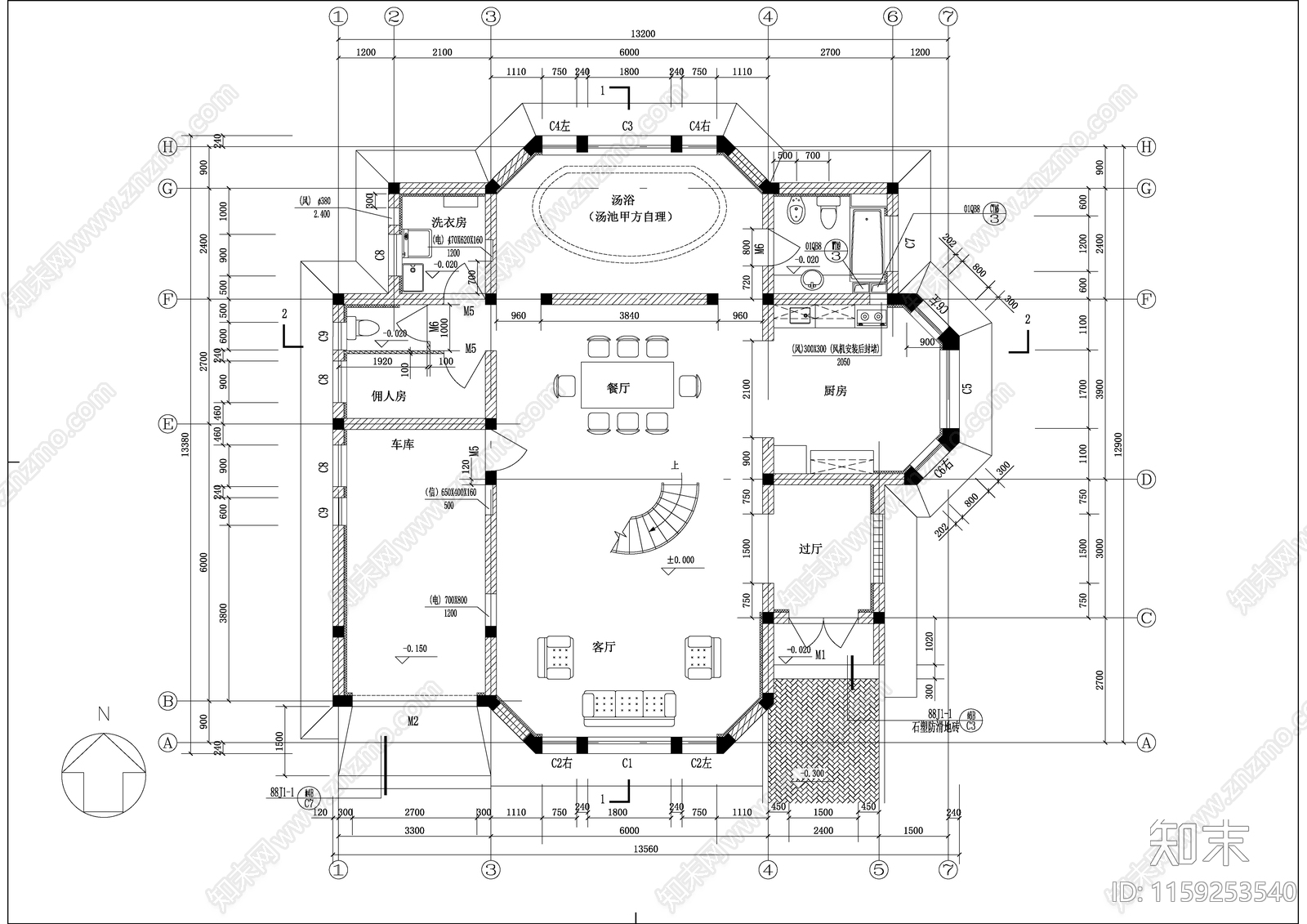 庄园别墅全套建筑设cad施工图下载【ID:1159253540】