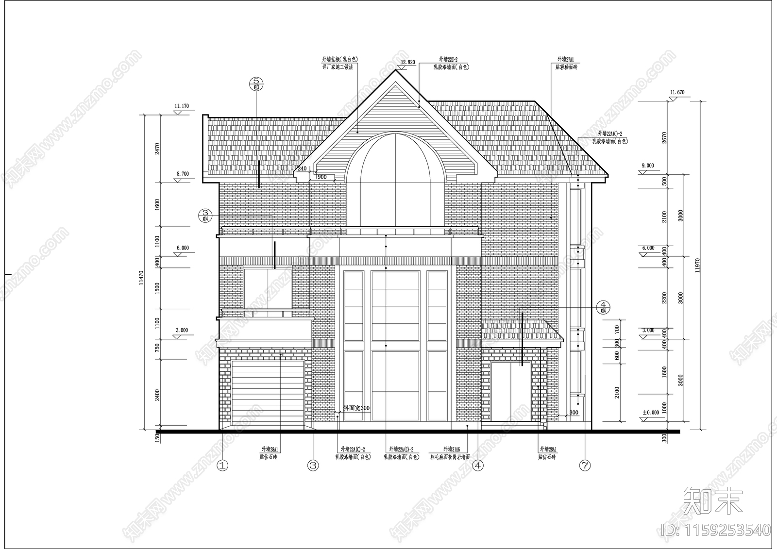 庄园别墅全套建筑设cad施工图下载【ID:1159253540】