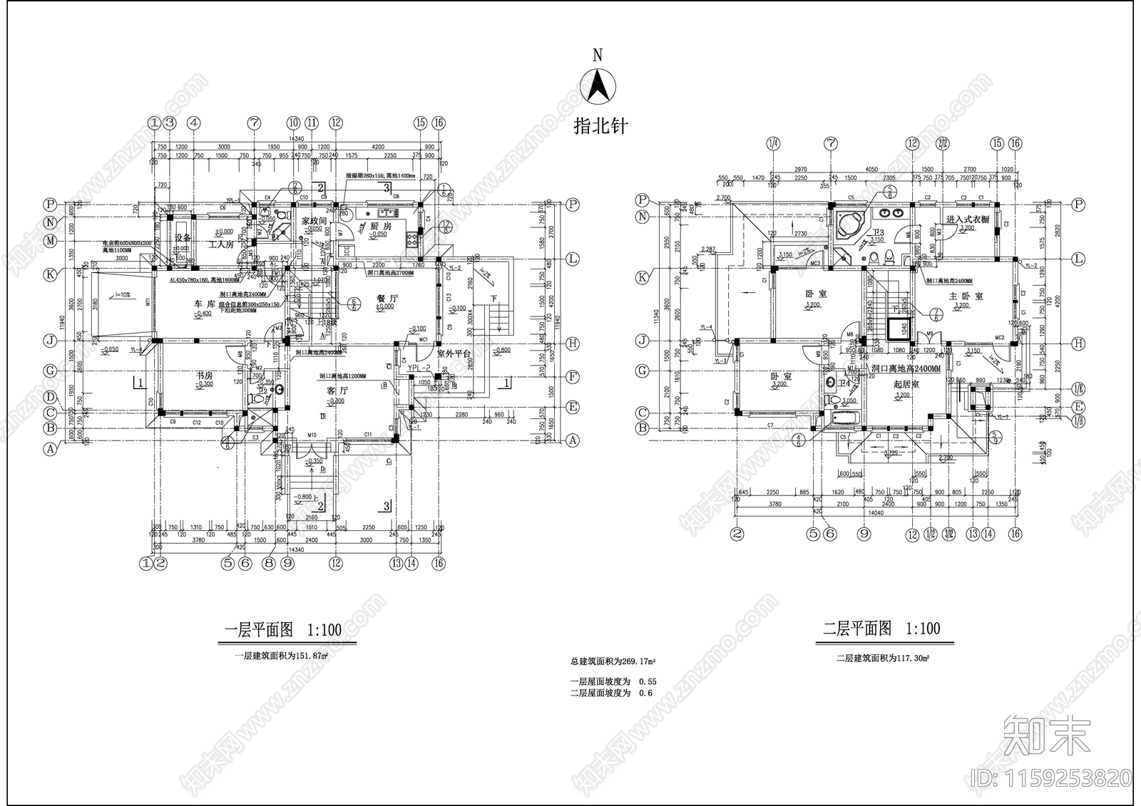 独栋经典别墅建筑设cad施工图下载【ID:1159253820】