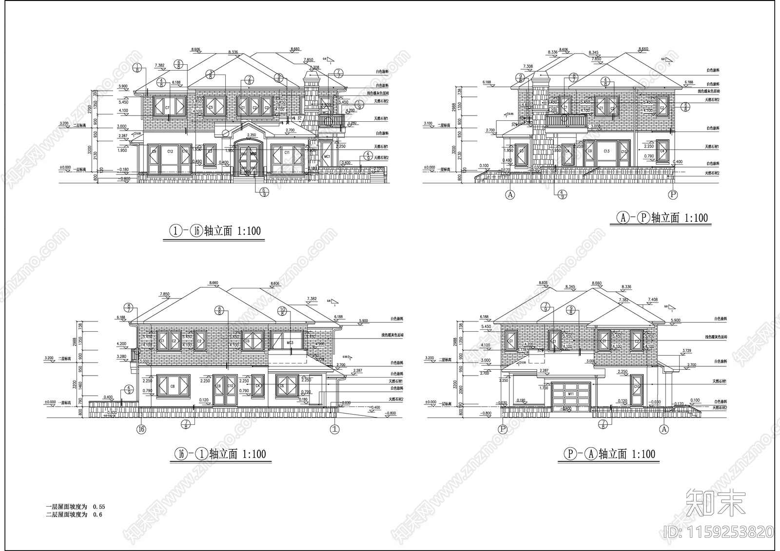 独栋经典别墅建筑设cad施工图下载【ID:1159253820】