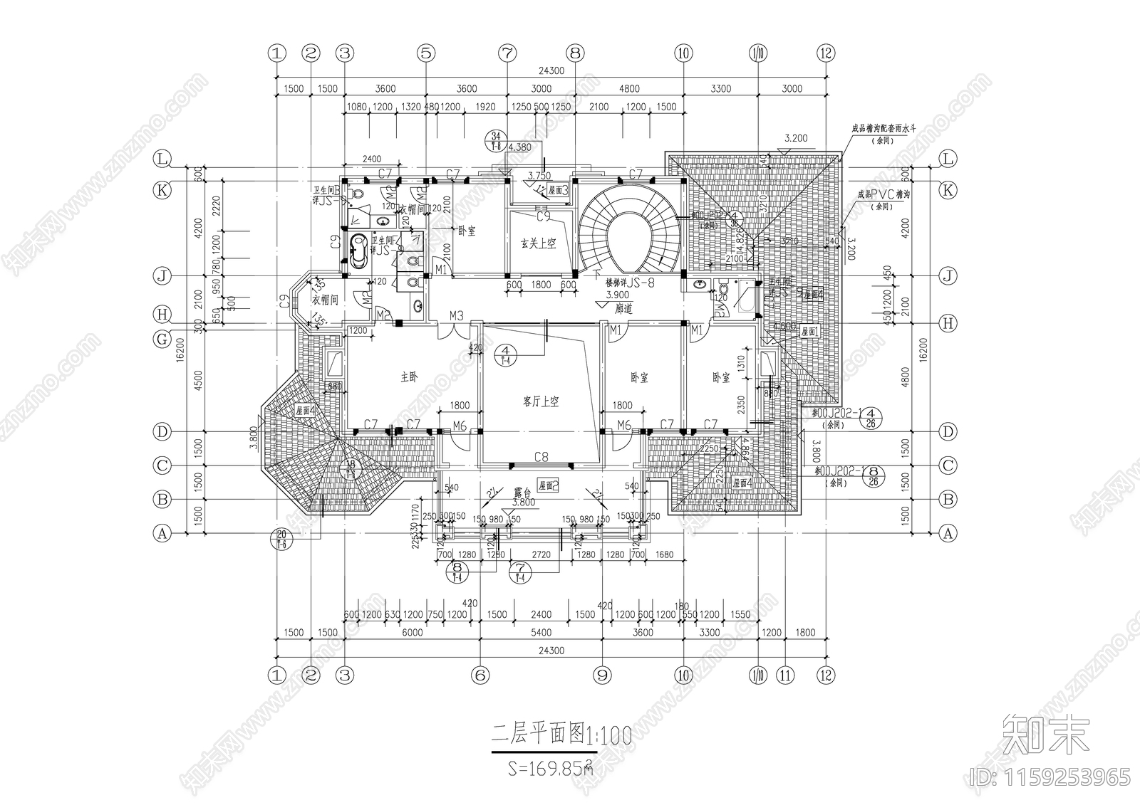 二层别墅cad施工图下载【ID:1159253965】