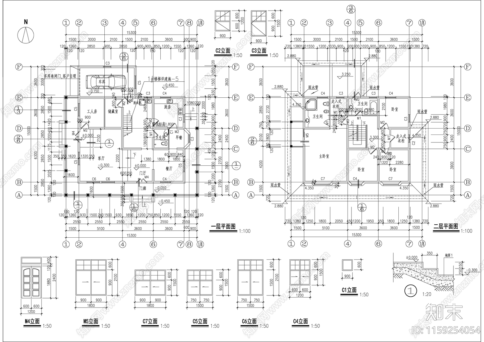 法式独栋二层半别墅详细建筑设计图施工图下载【ID:1159254054】