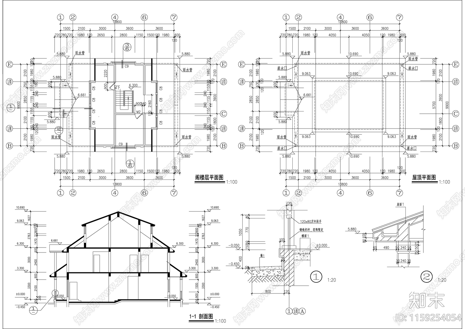 法式独栋二层半别墅详细建筑设计图施工图下载【ID:1159254054】