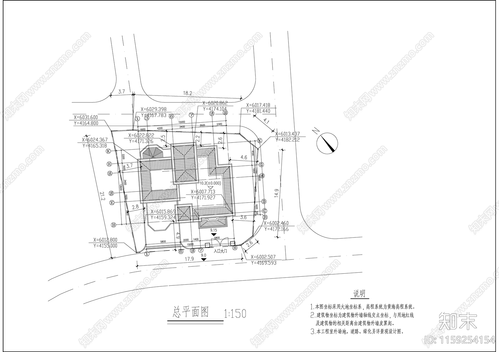 高级独栋别墅建筑设cad施工图下载【ID:1159254154】