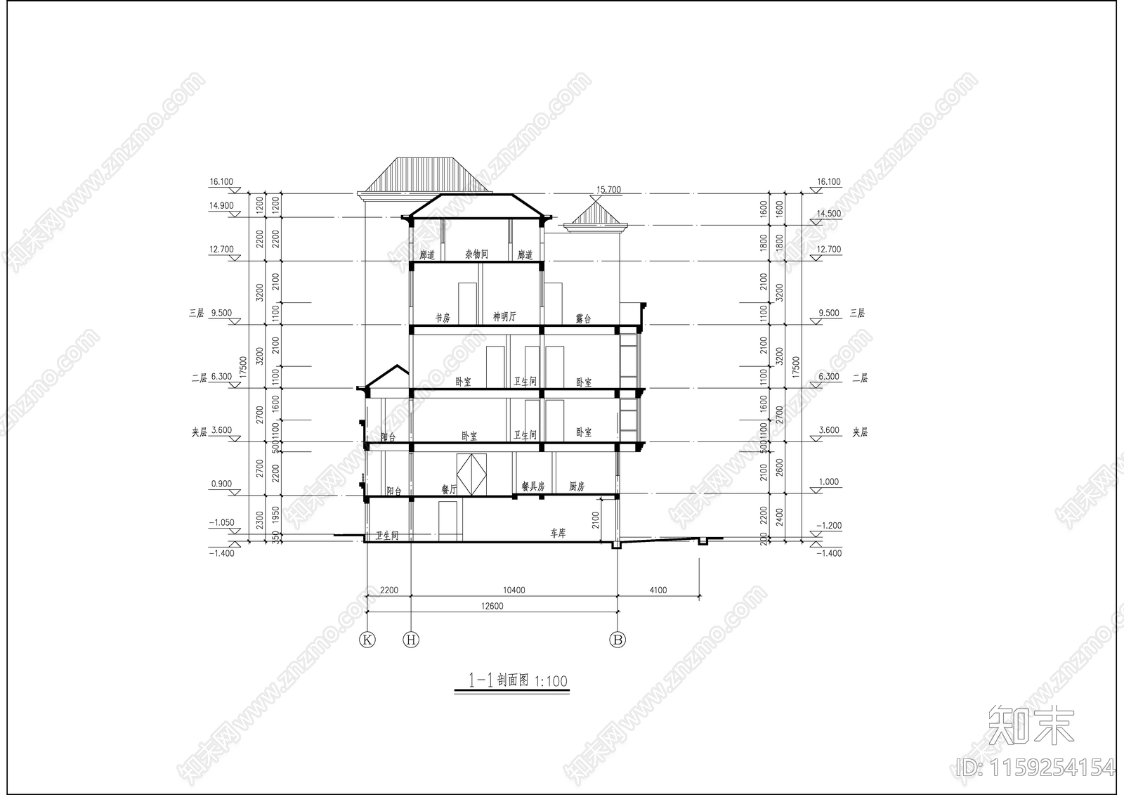 高级独栋别墅建筑设cad施工图下载【ID:1159254154】