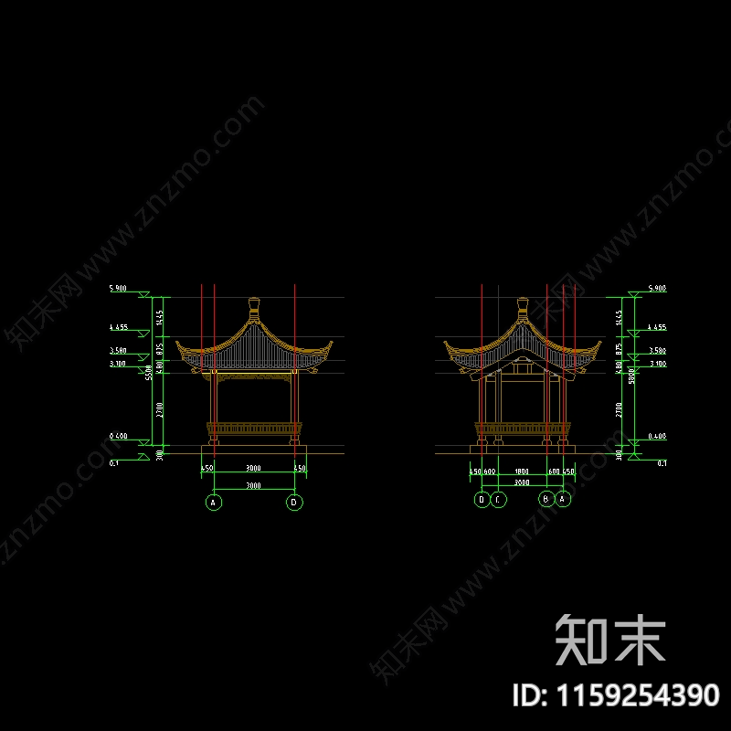 中式连廊cad施工图下载【ID:1159254390】